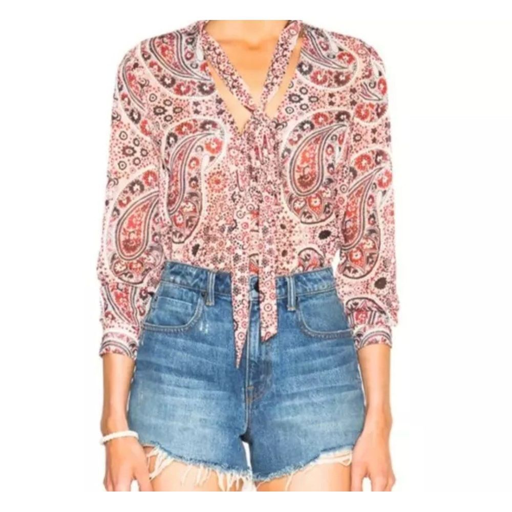 Alice + Olivia Pink Paisley Tie-Neck Blouse